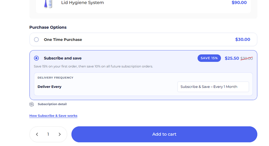 Subscribe and Save selection on a product page