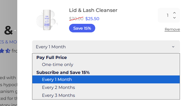 Subscription frequency shown in the cart drawer